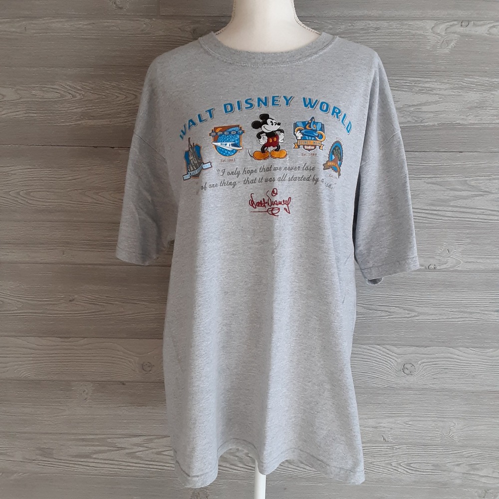 Walt Disney World Mens Gray Mickey Mouse Embroidered Graphic T-Shirt XL